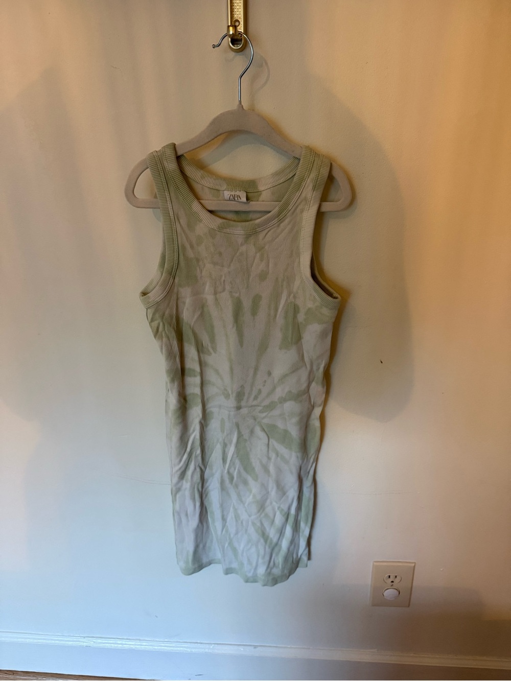 Zara Light Green Tie-Dye Ribbed Tank Dress